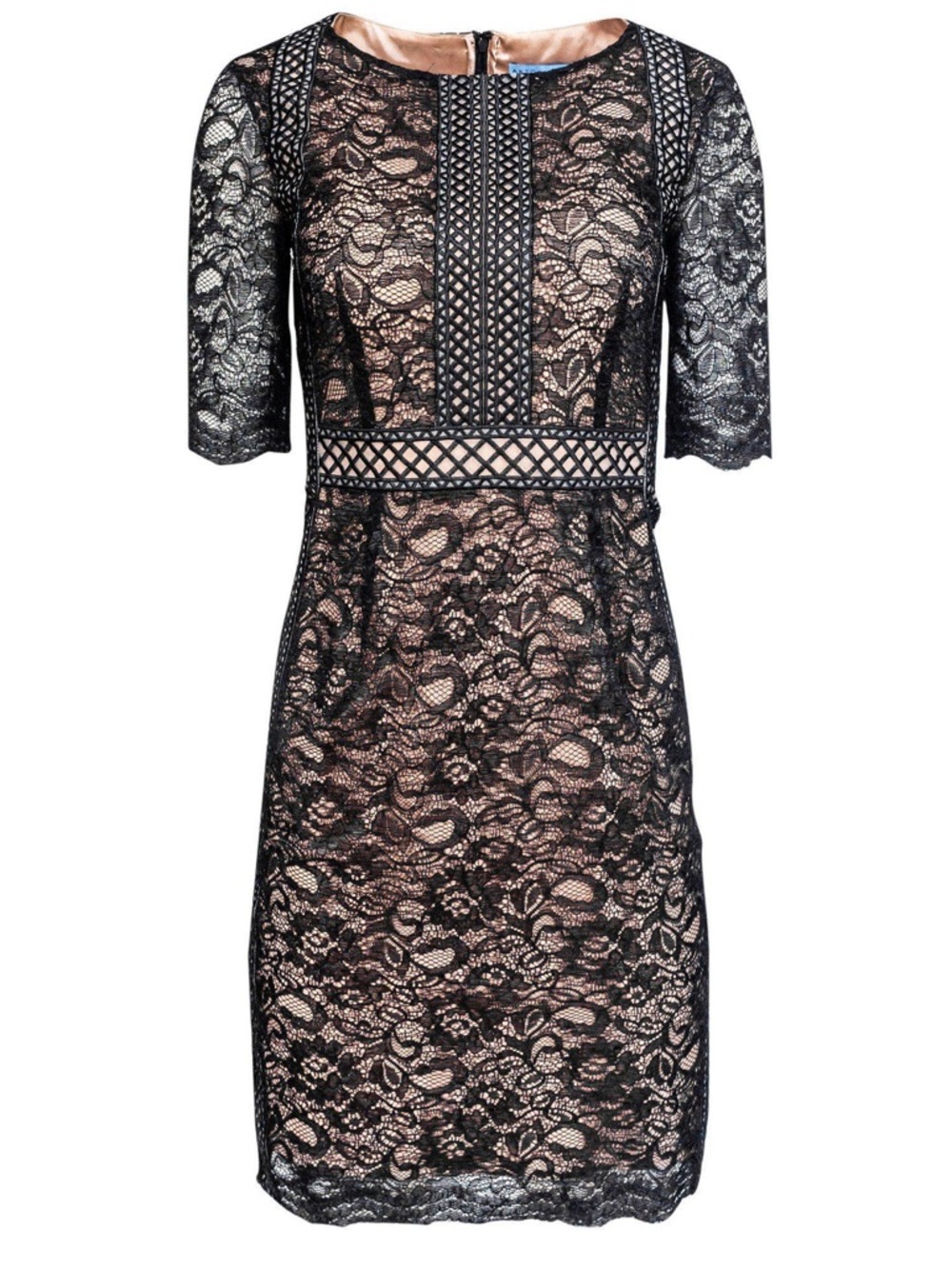Antonio Melani Black Nude Lace Sheath Dress Floral Embroidered Layered 12
